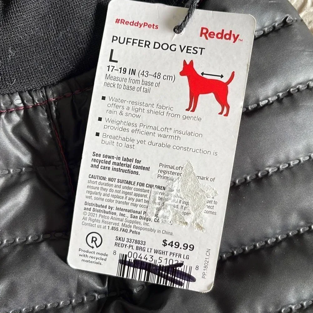 Reddy Dog Vest NWT Size Large 17-19” Neck to Base of Tail Maroon‎